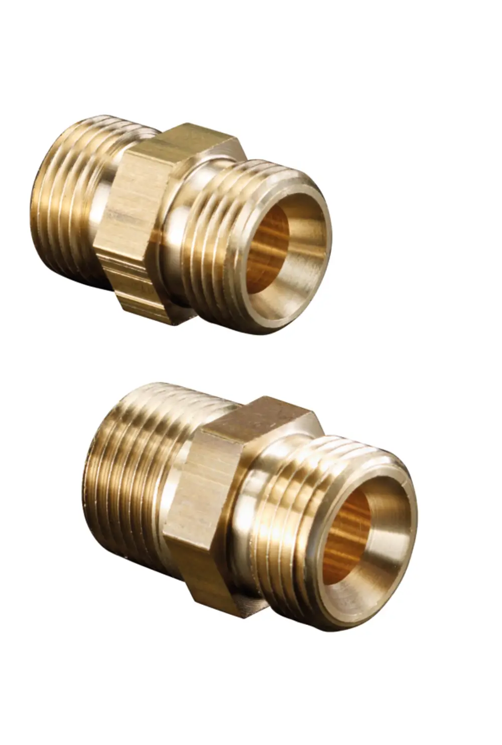 Brass double nipple from Oventrop, featuring threaded connections on both ends, typically used for connecting pipes in plumbing applications.